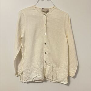 Earth Song Tunic Top Women S White Lagenlook Artsy Art To Wear Embroidered Linen